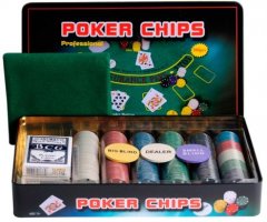  - Настільна гра Набір для гри в покер в металевій коробці 300 Фішок (Poker Chips)