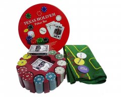  - Настільна гра Покерний набір на 240 фішок з номіналом у круглій металевій упаковці (Poker)