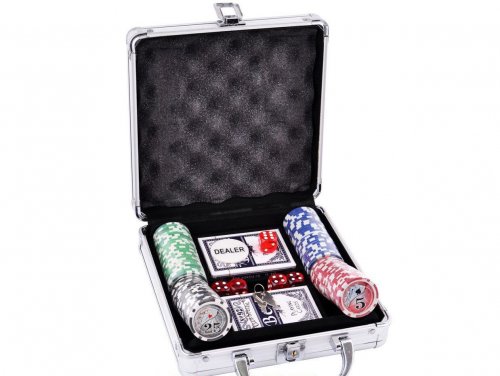 Настільна гра Набір для гри в покер в металевому кейсі 100 фішок з номіналом (Poker)