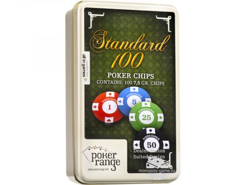 Аксессуары - Набір фішок для гри в покер Poker Range у металевій коробці 100 фішок