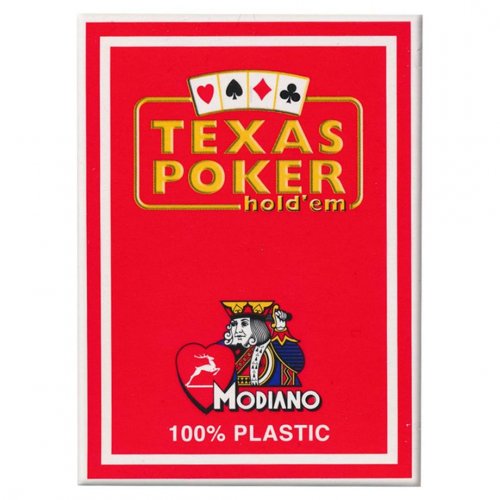 Игральные карты - Игральные Карты Modiano Texas Poker 100% Plastic 2 Jumbo Index Red
