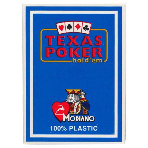 Игральные карты - Игральные Карты Modiano Texas Poker 100% Plastic 2 Jumbo Index Light Blue
