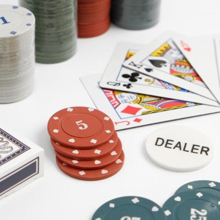 Настольная игра - Покерний набір на 120 фішок у круглій металевій коробці (Poker)