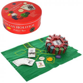 Настольная игра - Покерний набір на 240 фішок з номіналом у круглій металевій упаковці (Poker)