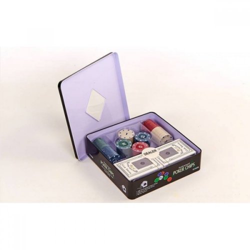 Настольная игра - Настільна гра Набір для гри в покер в металевій коробці 100 Фішок (Poker Chips)