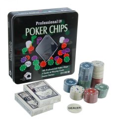  - Набор для игры в покер в металлической коробке 100 Фишек (Poker Chips)