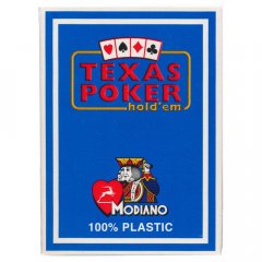 Игральные карты - Игральные Карты Modiano Texas Poker 100% Plastic 2 Jumbo Index Light Blue
